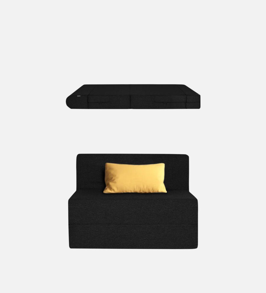 Fleepy Fabric 1 Seater Foldable Sofa Cum Bed In Zed Black Colour - Febonic Living