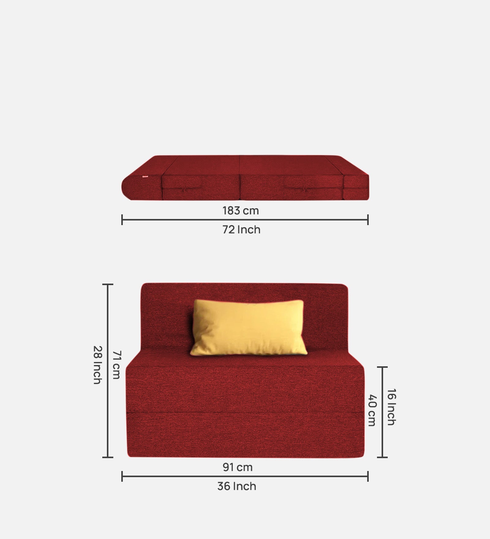 Fleepy Fabric 1 Seater Futon Sofa Cum Bed in Blood Maroon Colour