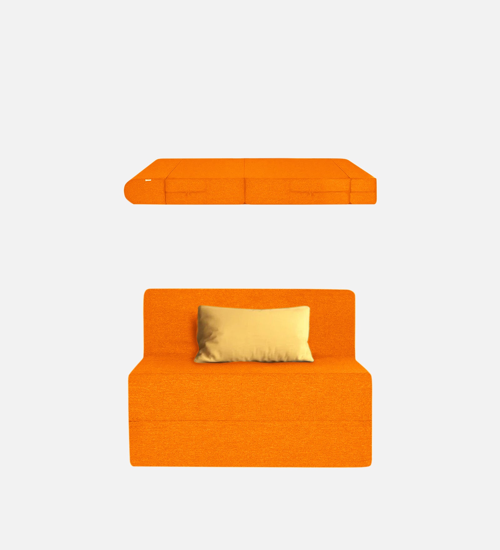 Fleepy Fabric 1 Seater Futon Sofa Cum Bed in Vivid Orange Colour