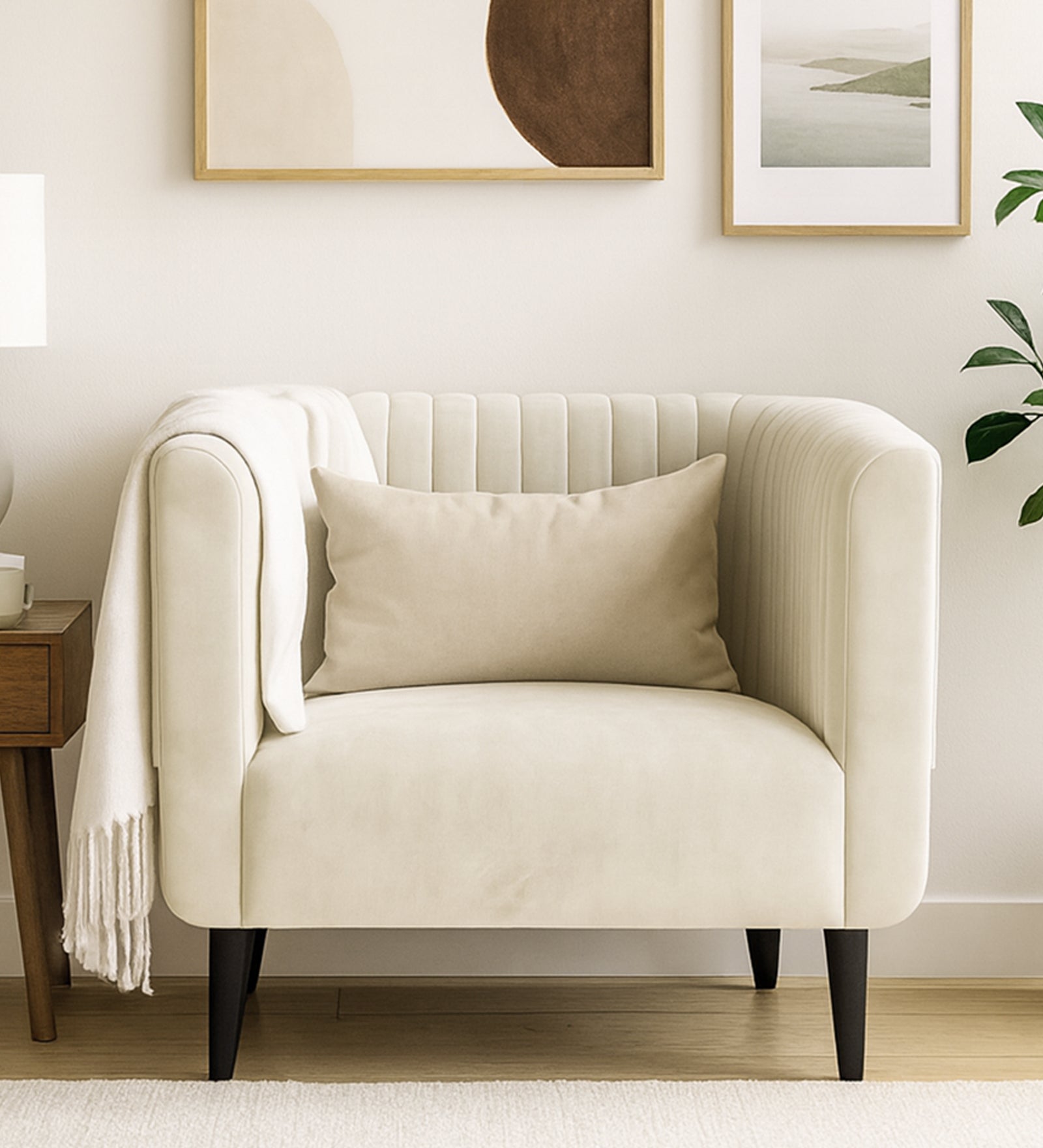 Jackson Waterproof Velvet 1 Seater Sofa In Cashew Cream Colour