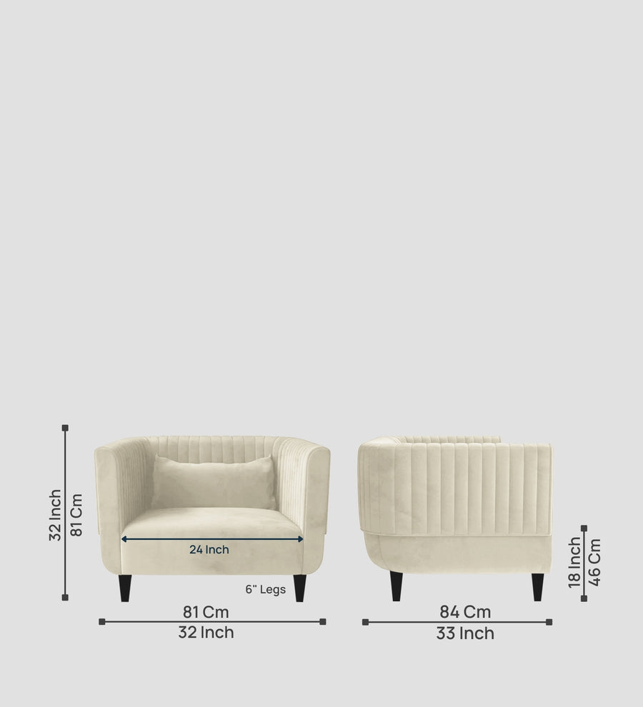 Jackson Waterproof Velvet 1 Seater Sofa In Cashew Cream Colour - Febonic Living