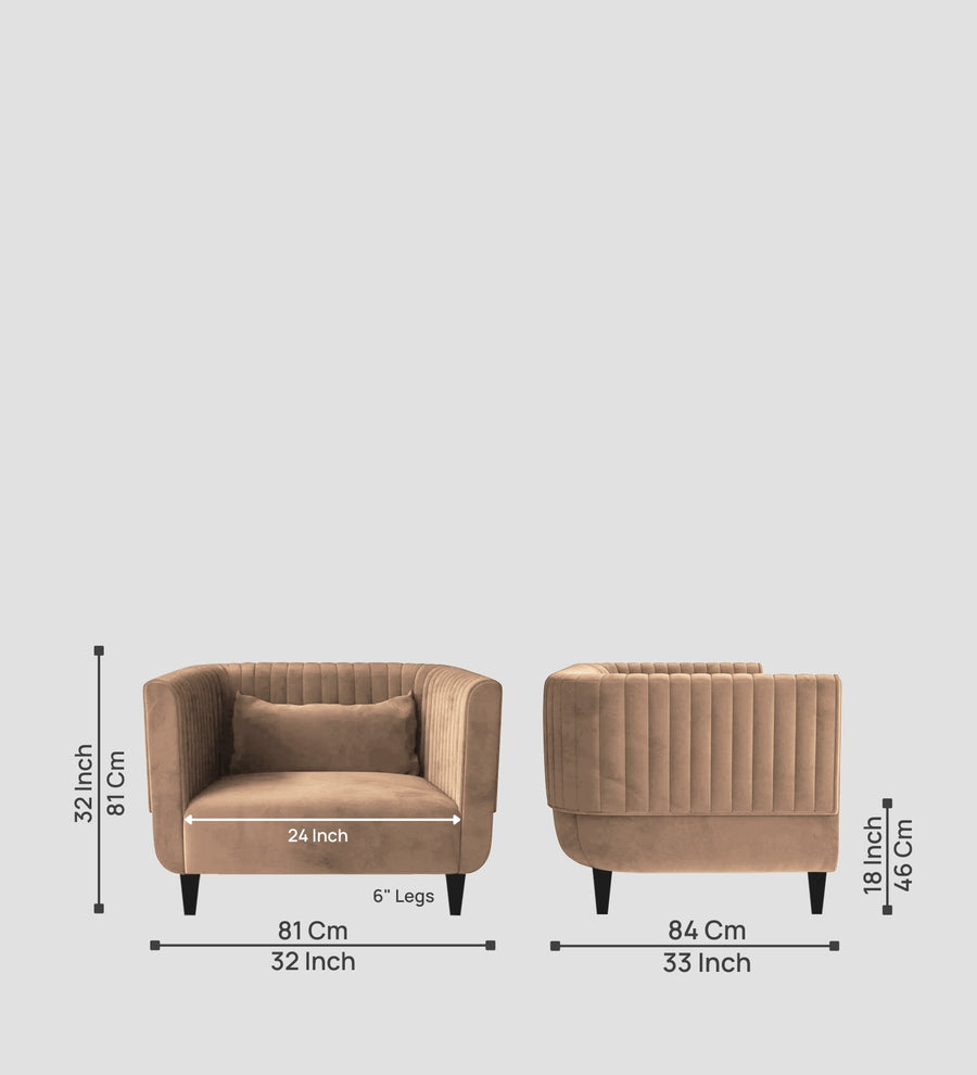 Jackson Waterproof Velvet 1 Seater Sofa In Dusty Beige Colour - Febonic Living