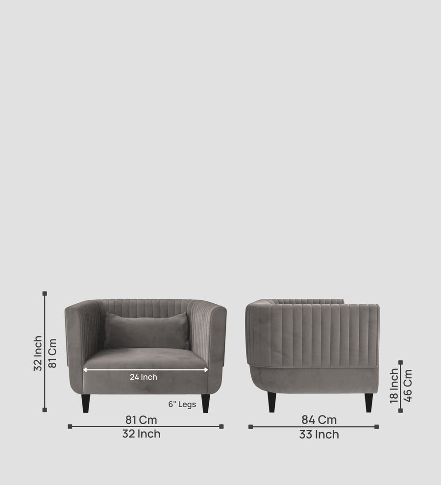 Jackson Waterproof Velvet 1 Seater Sofa In Neutral Grey Colour - Febonic Living