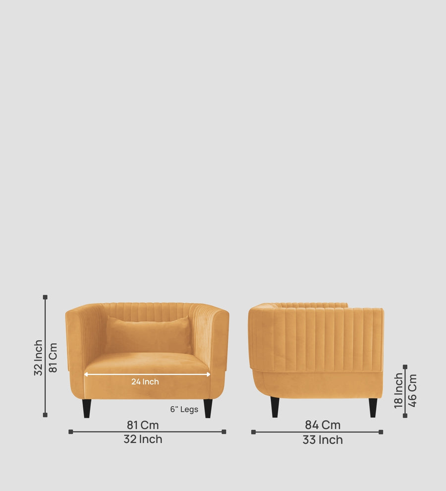 Jackson Waterproof Velvet 1 Seater Sofa In Marigold Yellow Colour - Febonic Living
