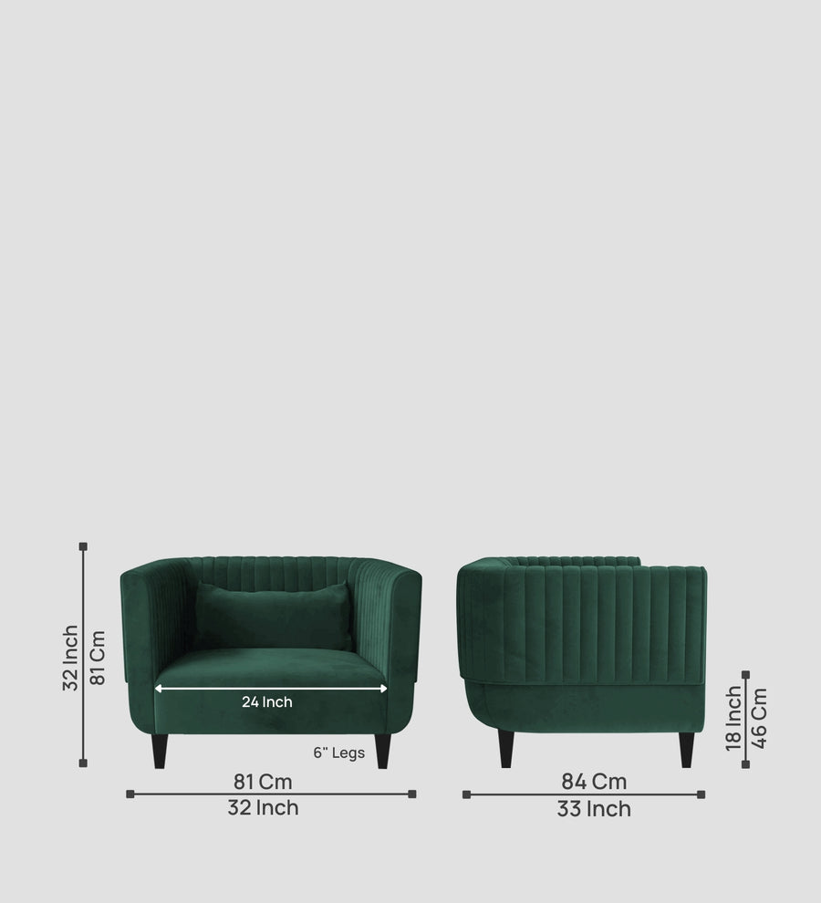 Jackson Waterproof Velvet 1 Seater Sofa In Emerald Green Colour - Febonic Living