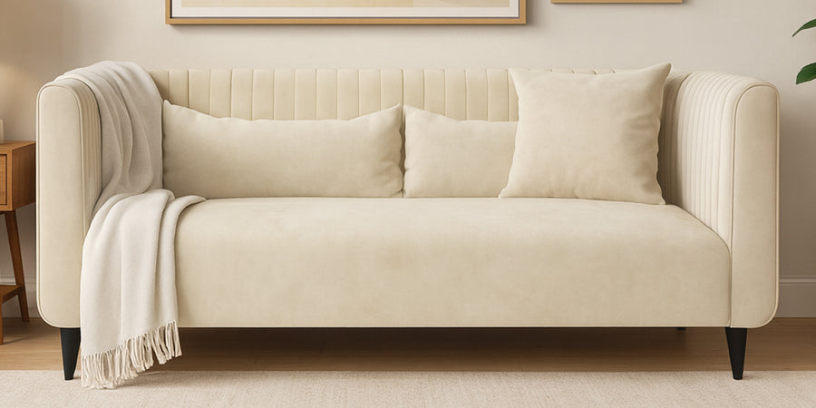 Jackson Waterproof Velvet 2 Seater Sofa In Cashew Cream Colour - Febonic Living