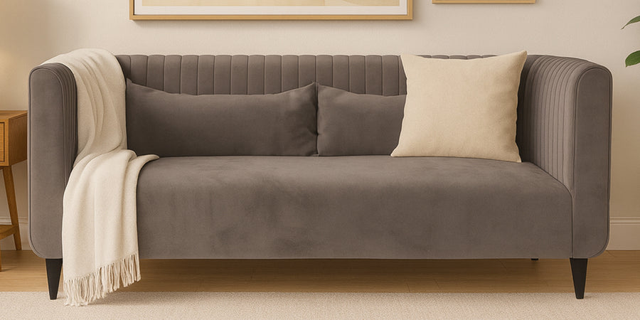 Jackson Waterproof Velvet 2 Seater Sofa In Neutral Grey Colour - Febonic Living