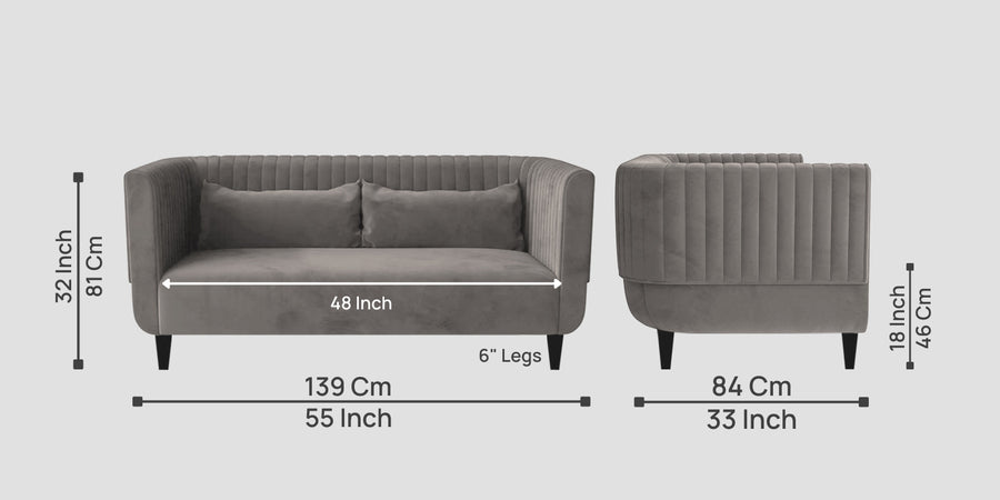 Jackson Waterproof Velvet 2 Seater Sofa In Neutral Grey Colour - Febonic Living