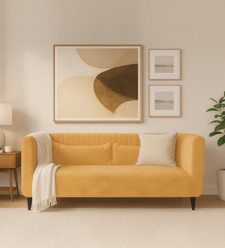 Jackson Waterproof  2 Seater Velvet Sofa - Marigold Yellow by Febonic Living