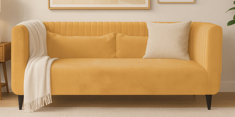 Jackson Waterproof Velvet 2 Seater Sofa In Marigold Yellow Colour - Febonic Living