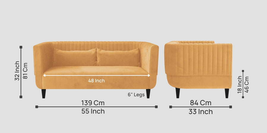 Jackson Waterproof Velvet 2 Seater Sofa In Marigold Yellow Colour - Febonic Living