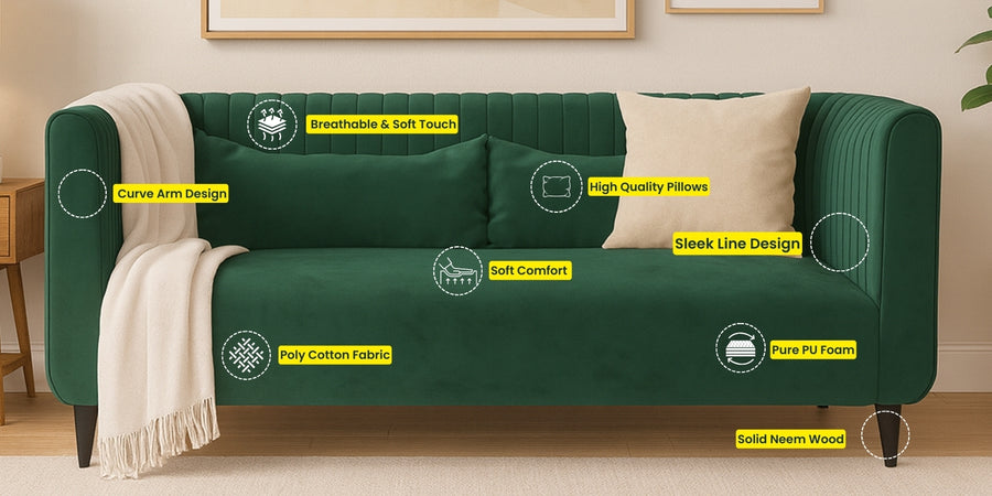 Jackson Waterproof Velvet 2 Seater Sofa In Emerald Green Colour - Febonic Living