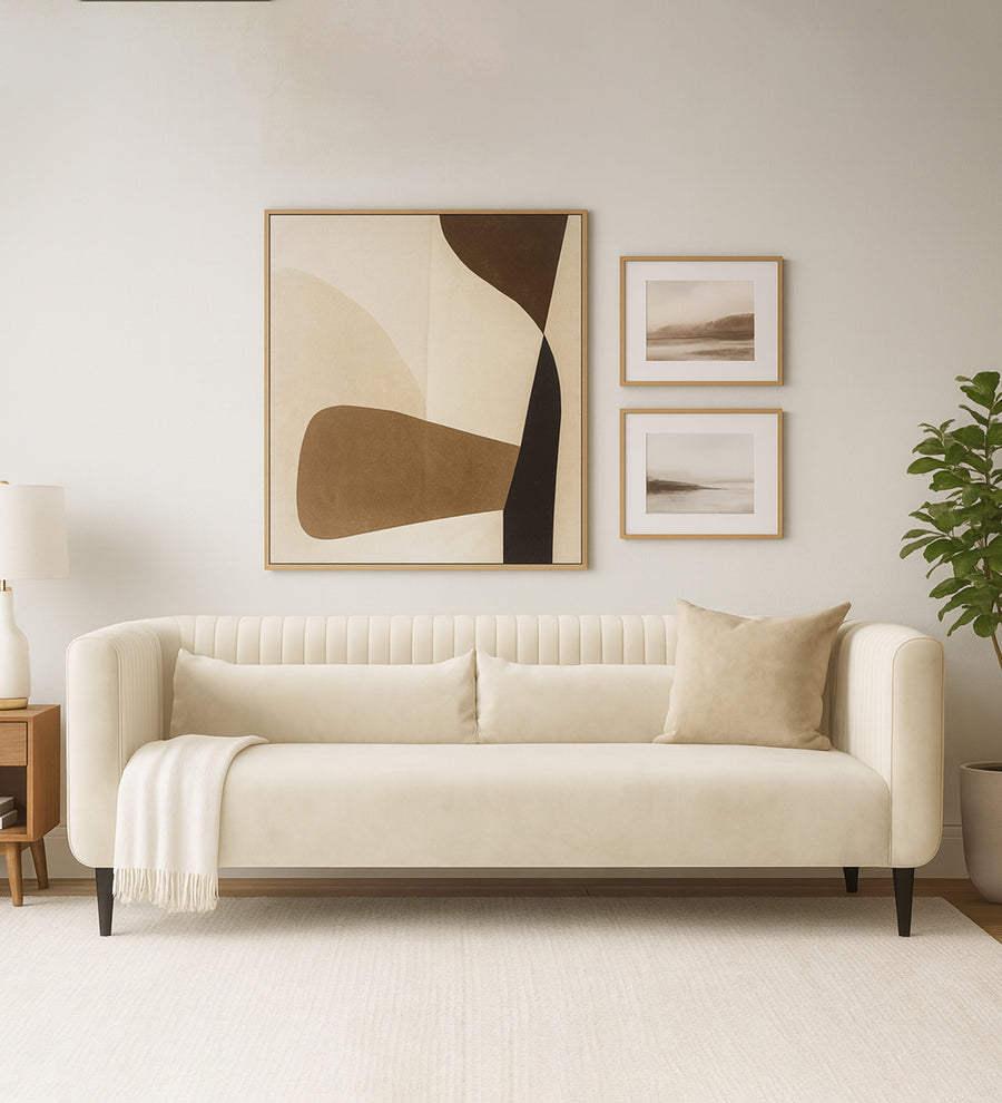 Jackson Waterproof 3 Seater Velvet Sofa - Cashew Cream by Febonic Living