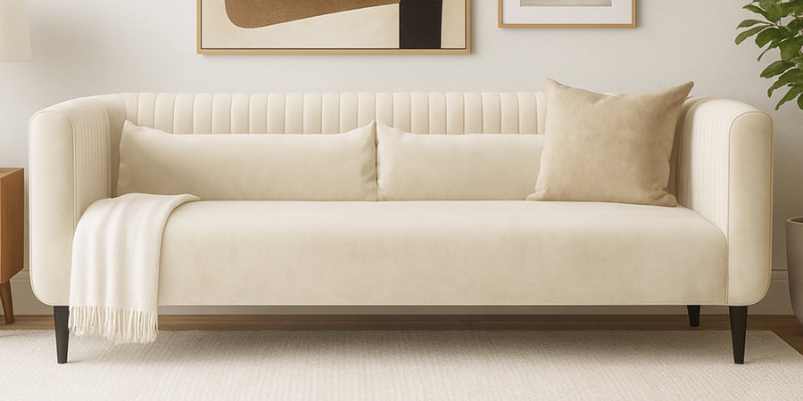 Jackson Waterproof Velvet 3 Seater Sofa In Cashew Cream Colour - Febonic Living