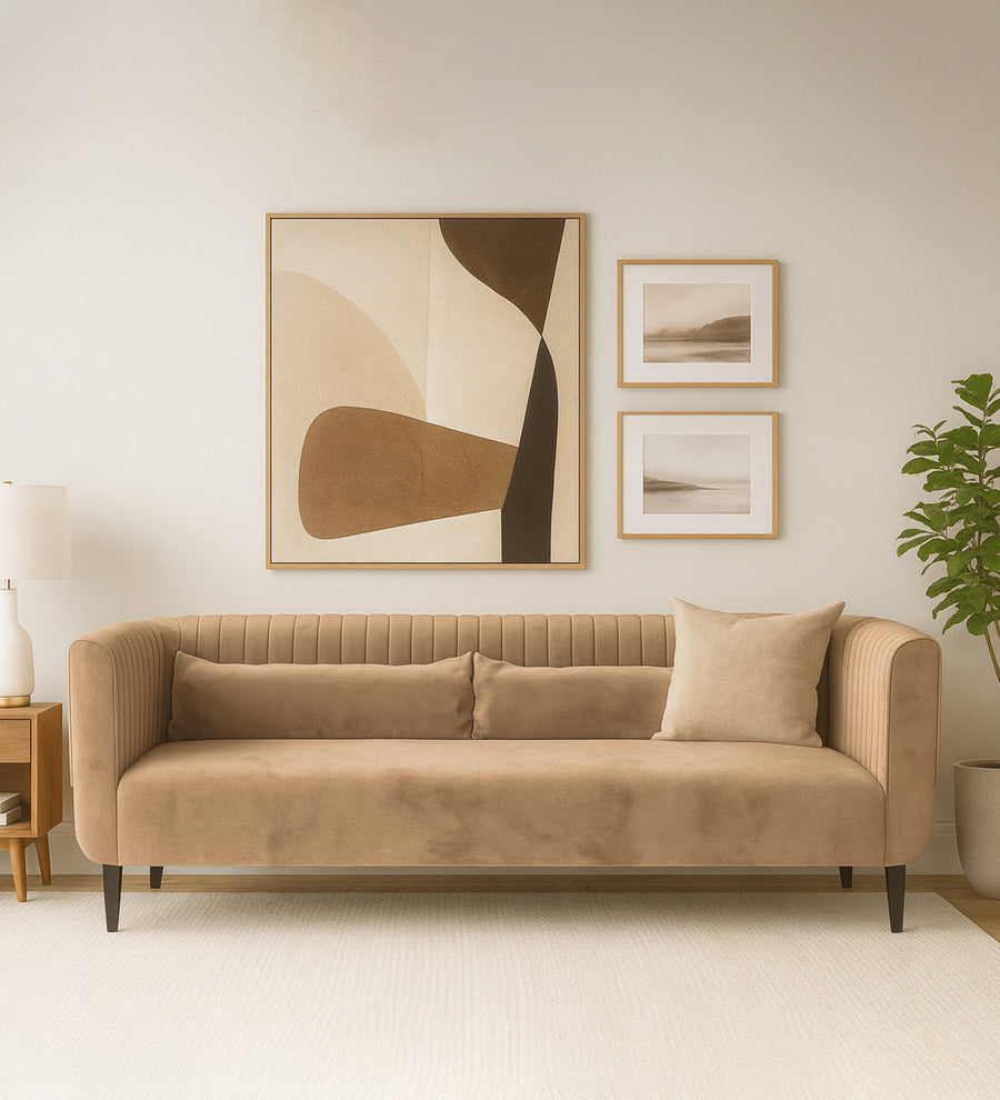 Jackson Waterproof 3 Seater Velvet Sofa - Dusty Beige by Febonic Living