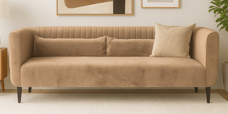 Jackson Waterproof Velvet 3 Seater Sofa In Dusty Beige Colour - Febonic Living