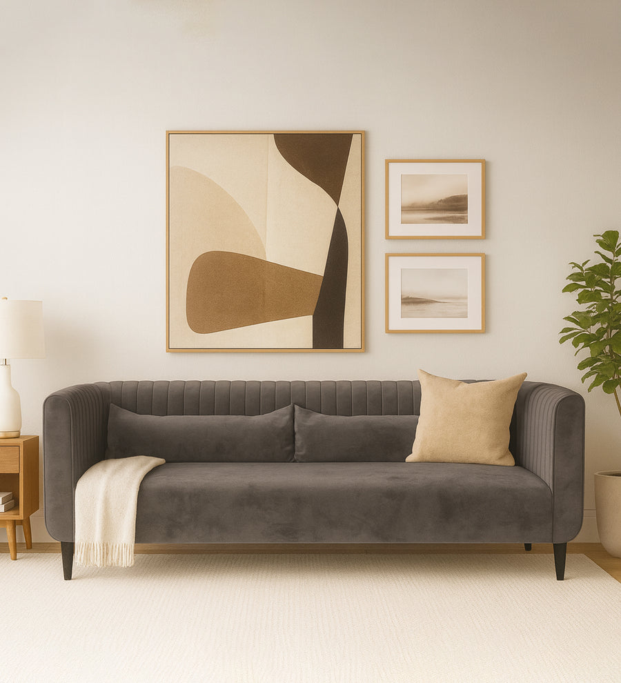 Jackson Waterproof 3 Seater Velvet Sofa - Neutral Grey by Febonic Living