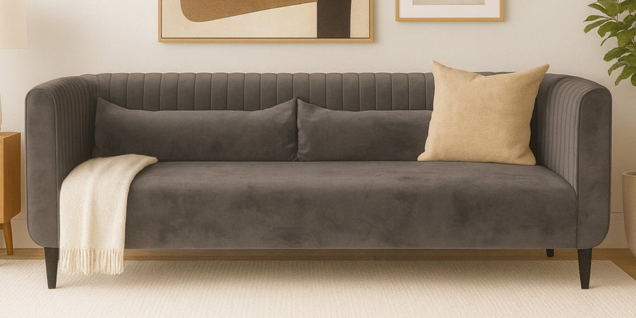 Jackson Waterproof Velvet 3 Seater Sofa In Neutral Grey Colour - Febonic Living