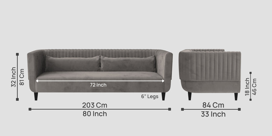 Jackson Waterproof Velvet 3 Seater Sofa In Neutral Grey Colour - Febonic Living