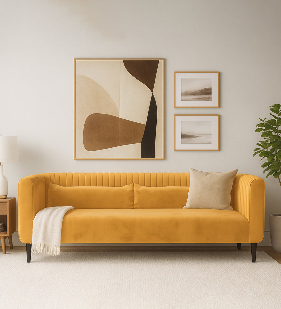 Jackson Waterproof 3 Seater Velvet Sofa - Marigold Yellow by Febonic Living