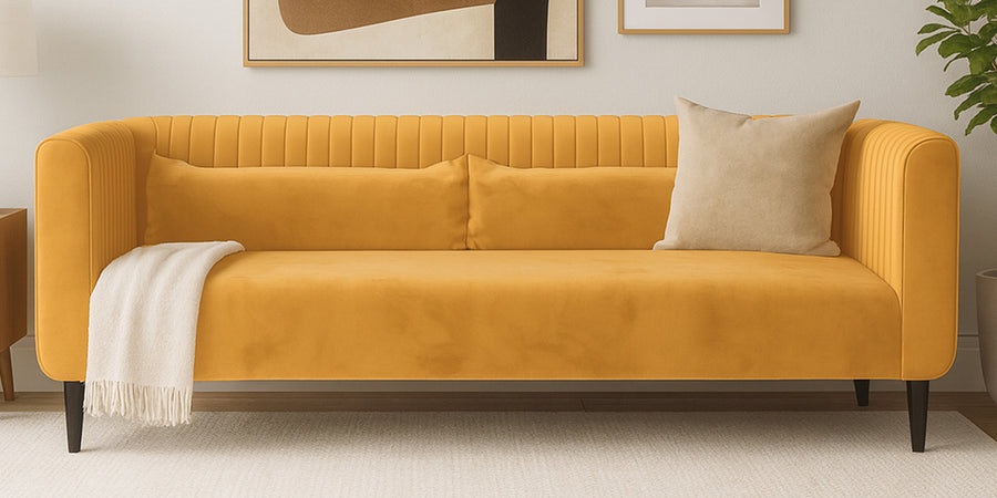 Jackson Waterproof Velvet 3 Seater Sofa In Marigold Yellow Colour - Febonic Living