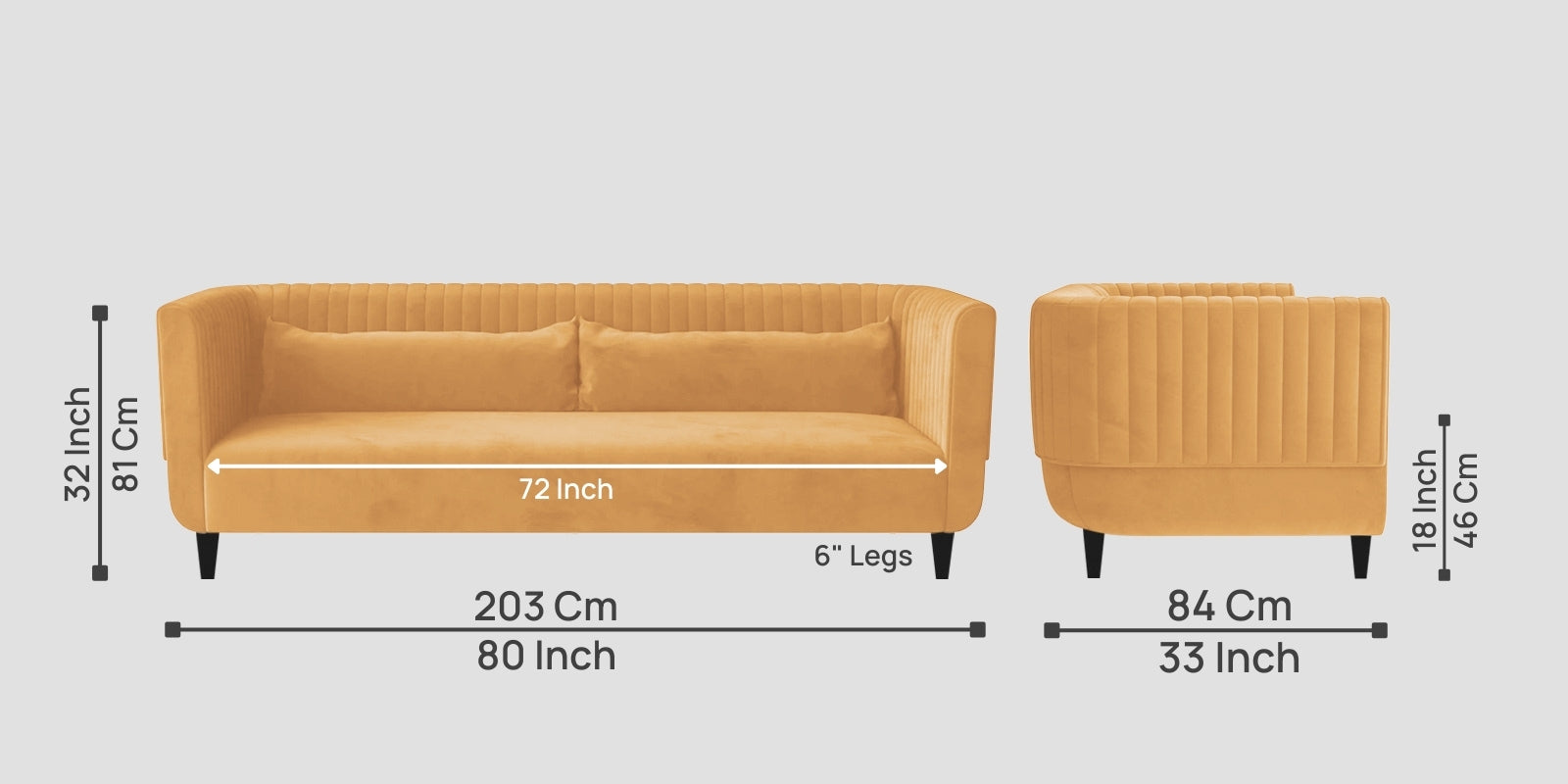 Jackson Waterproof Velvet 3 Seater Sofa In Marigold Yellow Colour
