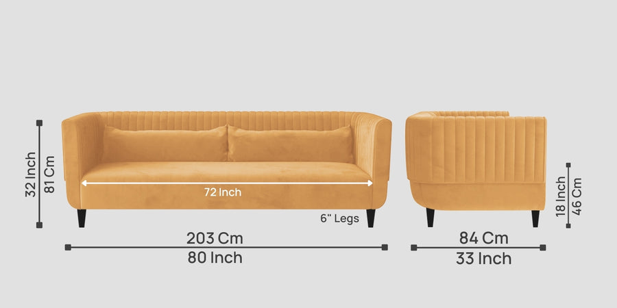 Jackson Waterproof Velvet 3 Seater Sofa In Marigold Yellow Colour - Febonic Living