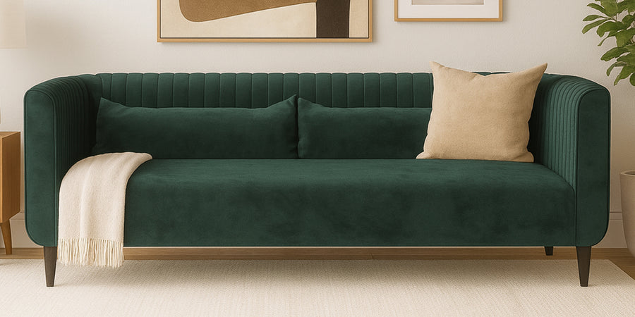 Jackson Waterproof Velvet 3 Seater Sofa In Emerald Green Colour - Febonic Living
