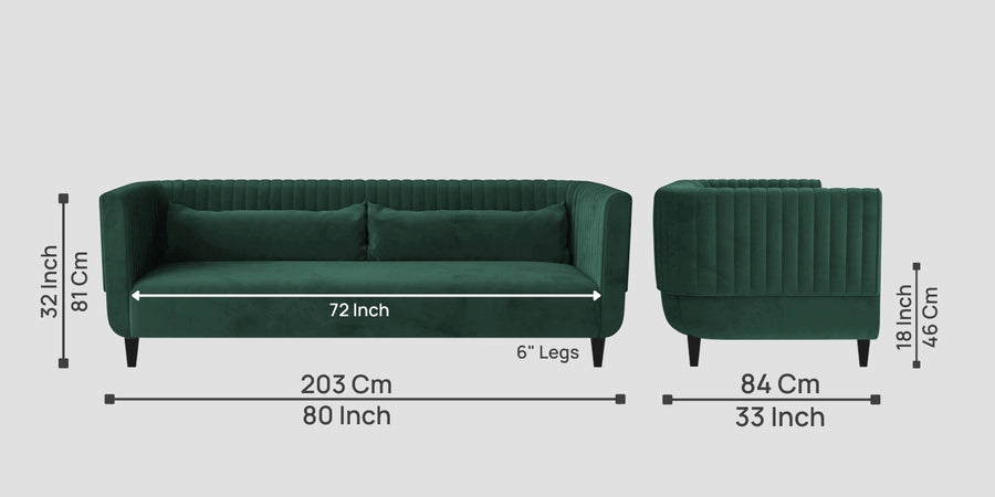 Jackson Waterproof Velvet 3 Seater Sofa In Emerald Green Colour - Febonic Living