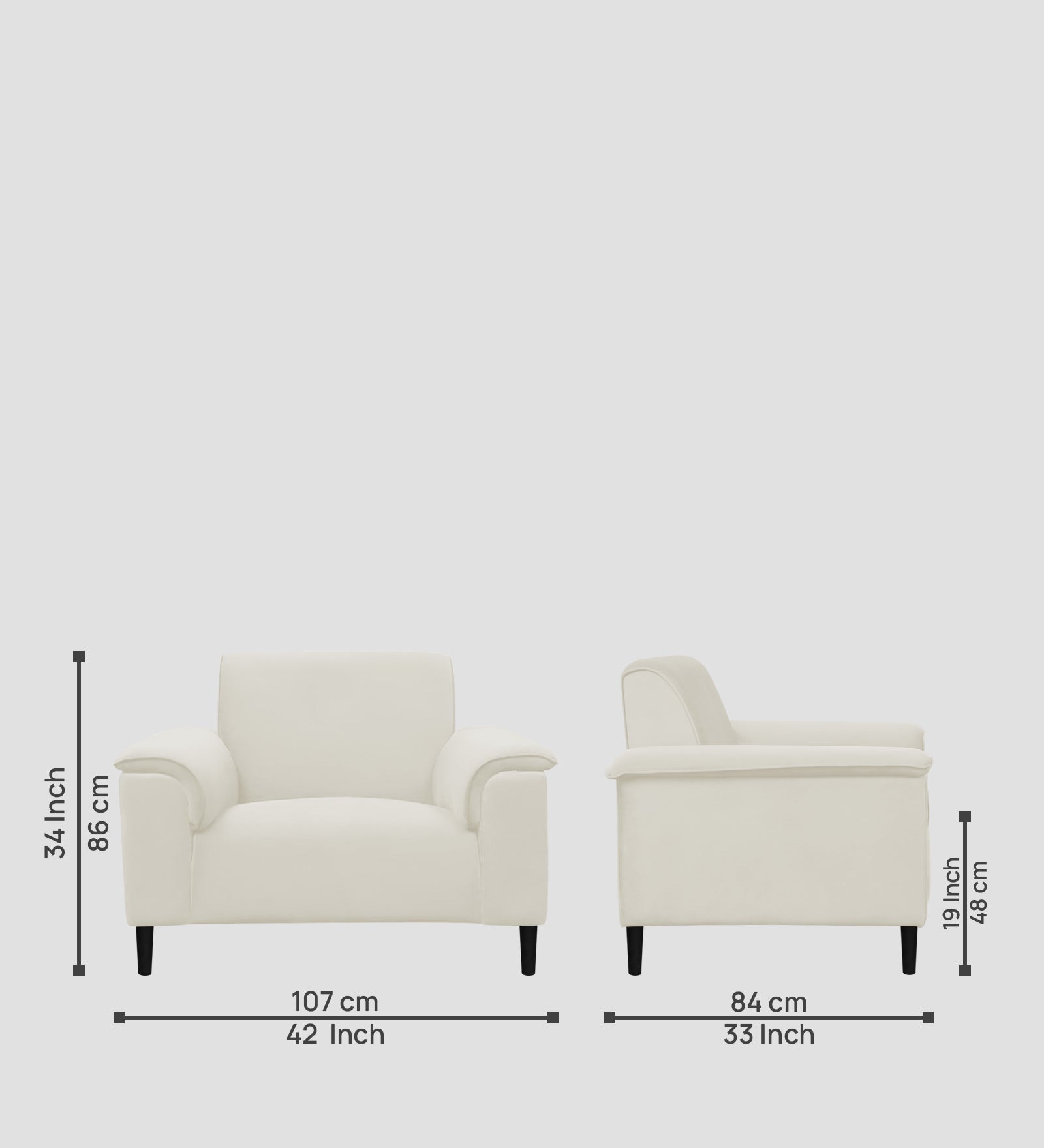 Ocean Velvet 1 Seater Sofa In Warm White Colour