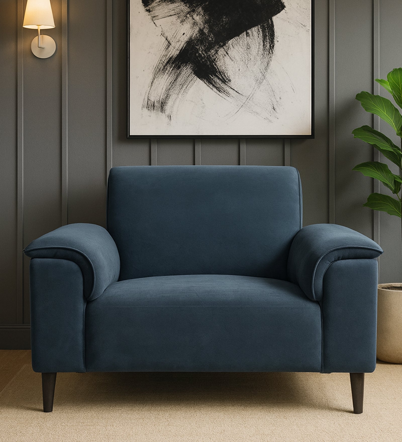 Ocean Velvet 1 Seater Sofa In Oxford Blue Colour