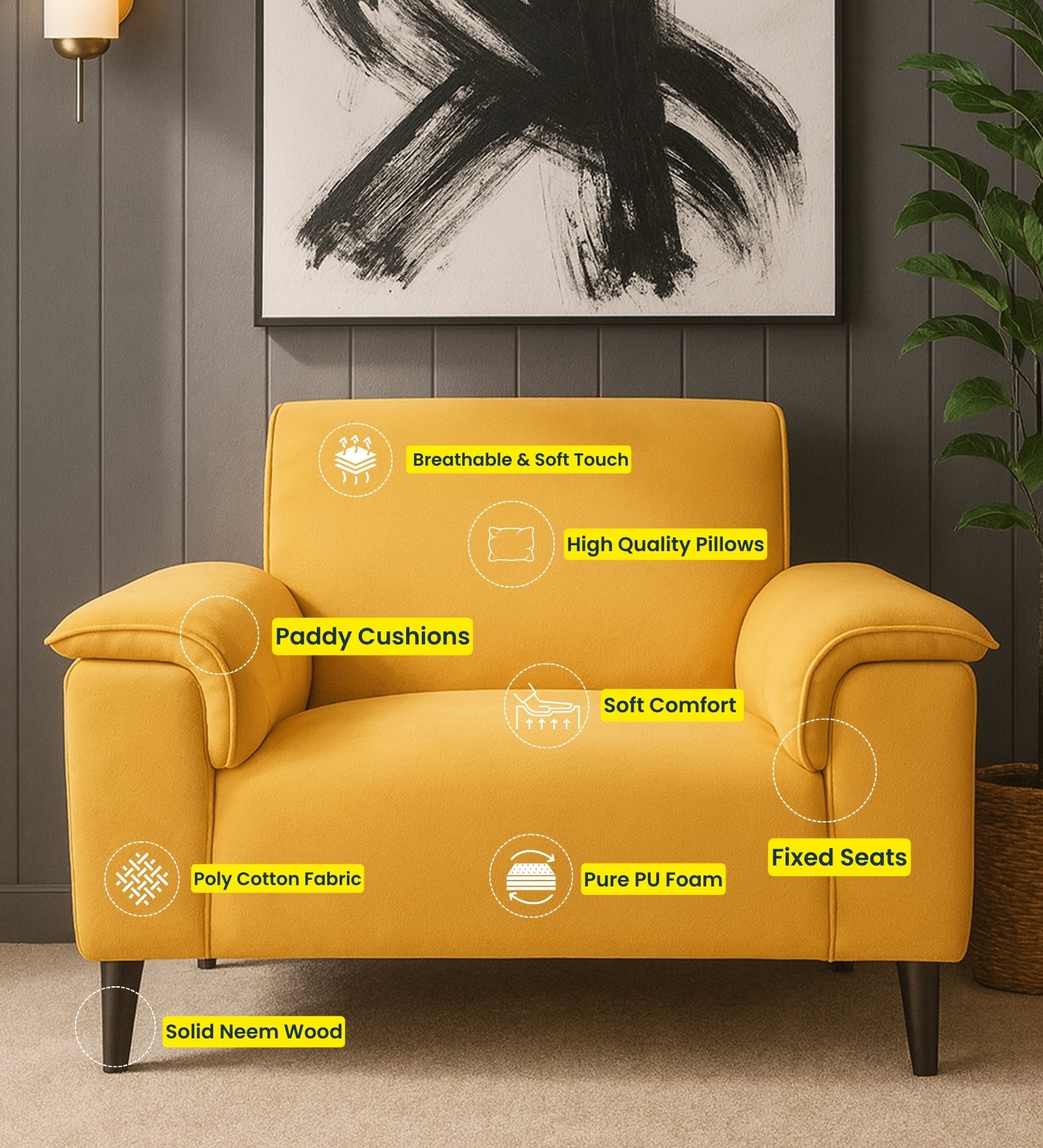 Ocean Velvet 1 Seater Sofa In Camel Beige Colour