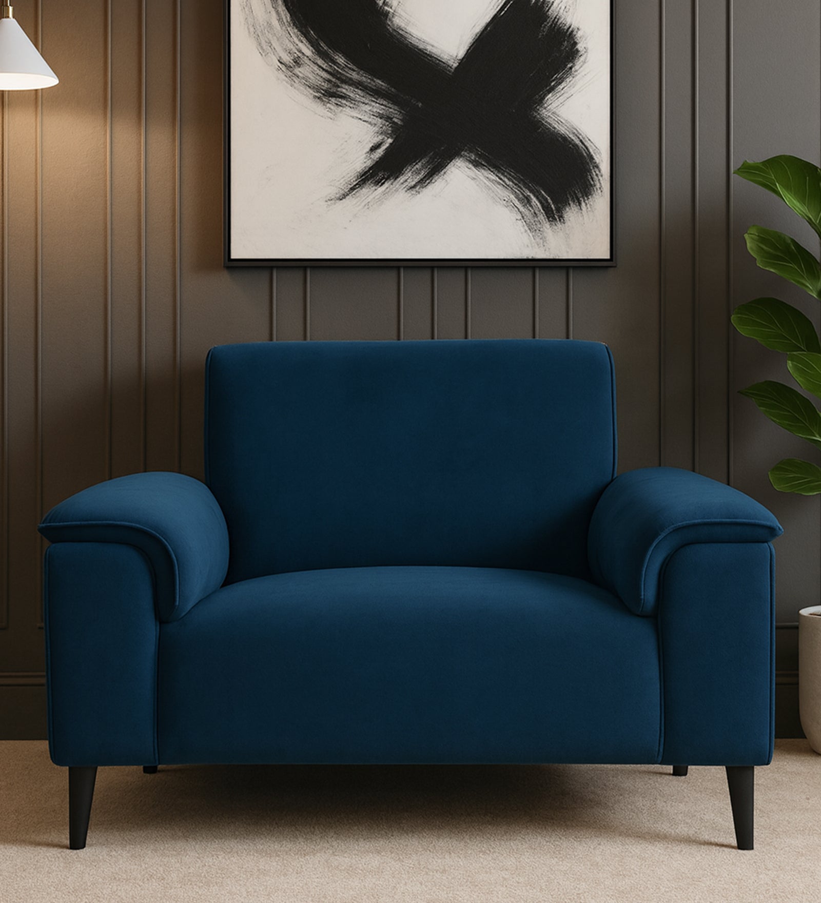 Ocean Velvet 1 Seater Sofa In Azure Blue Colour