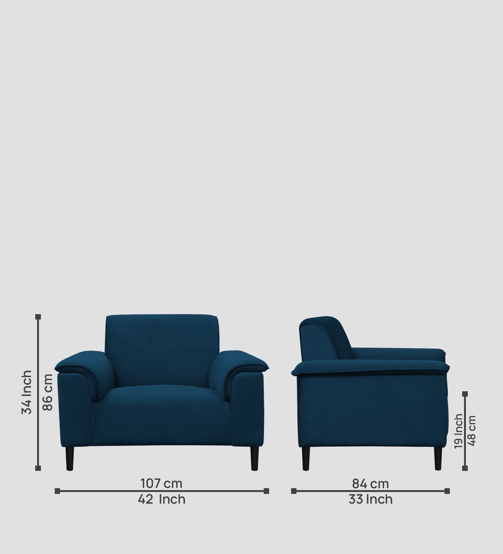 Ocean Velvet 1 Seater Sofa In Azure Blue Colour