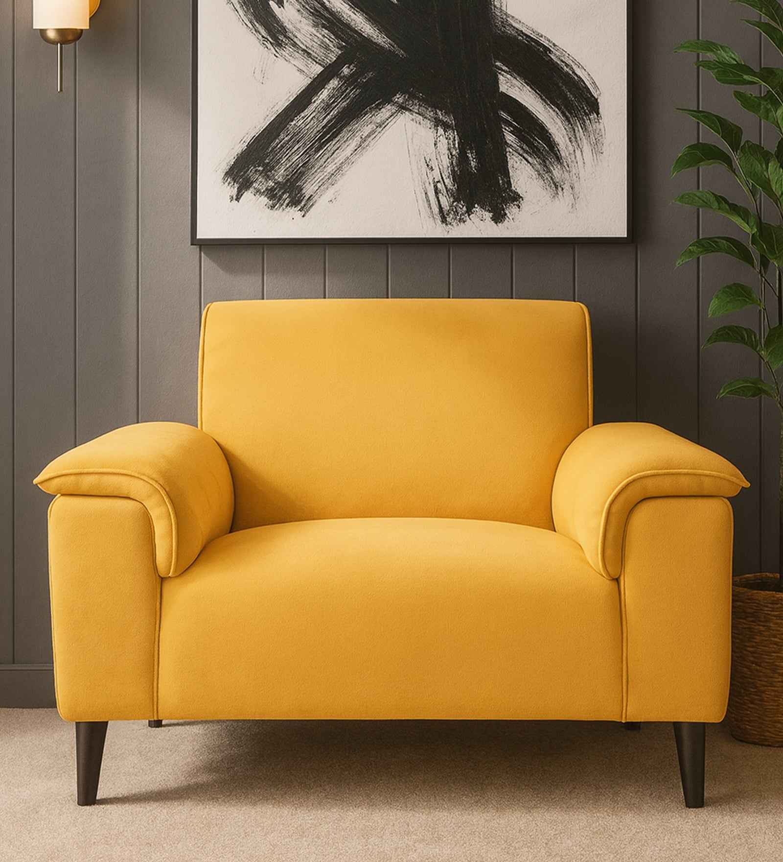 Ocean Velvet 1 Seater Sofa In Turmeric Yellow Colour
