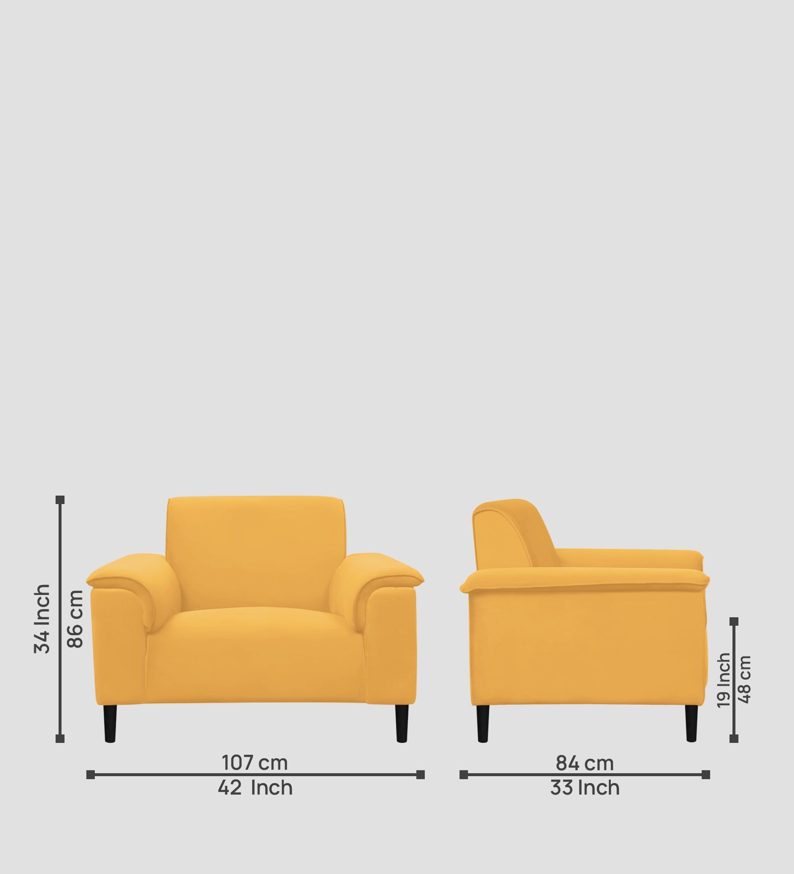 Ocean Velvet 1 Seater Sofa In Turmeric Yellow Colour