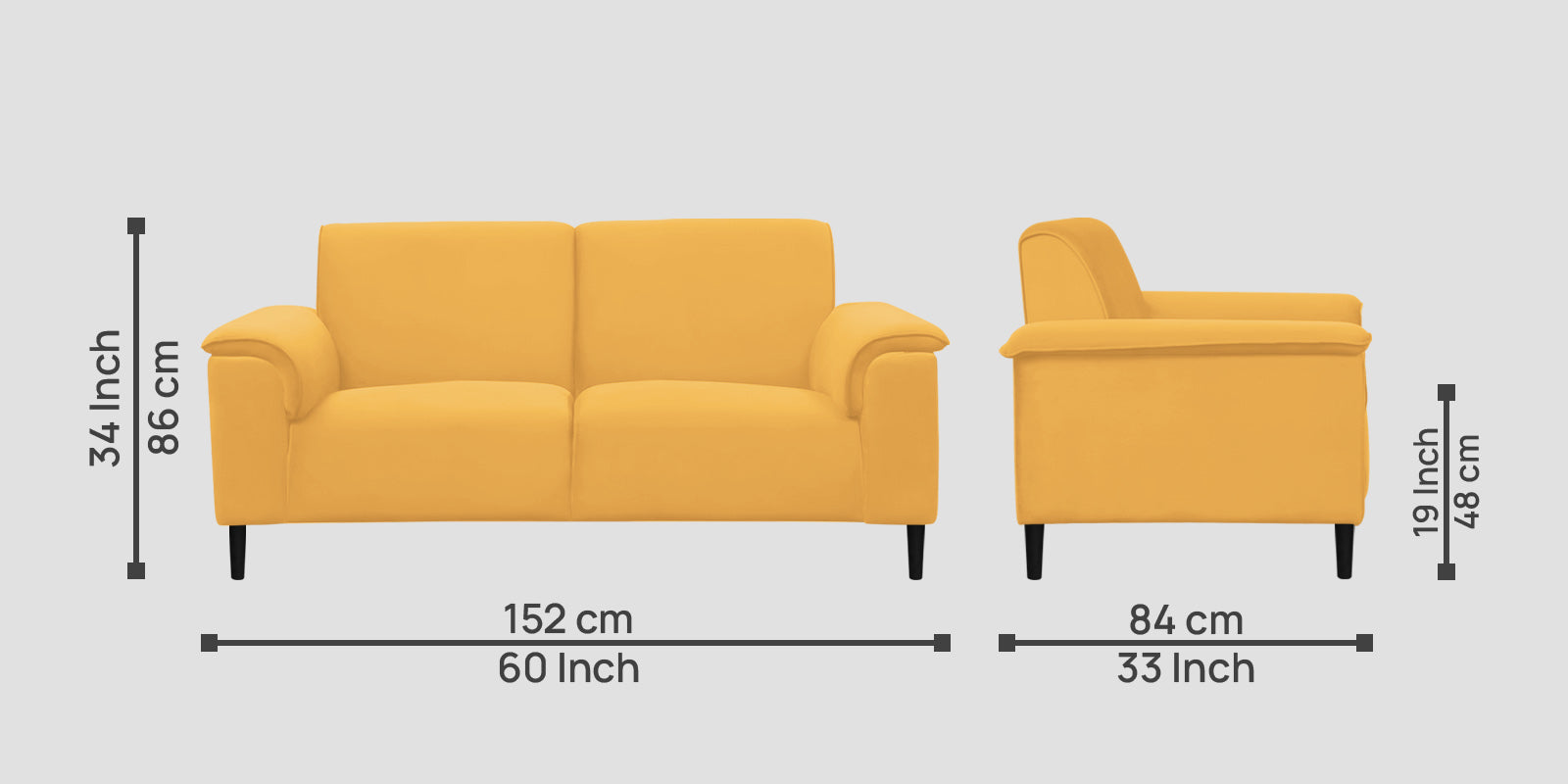 Ocean Velvet 2 Seater Sofa In Turmeric Yellow Colour