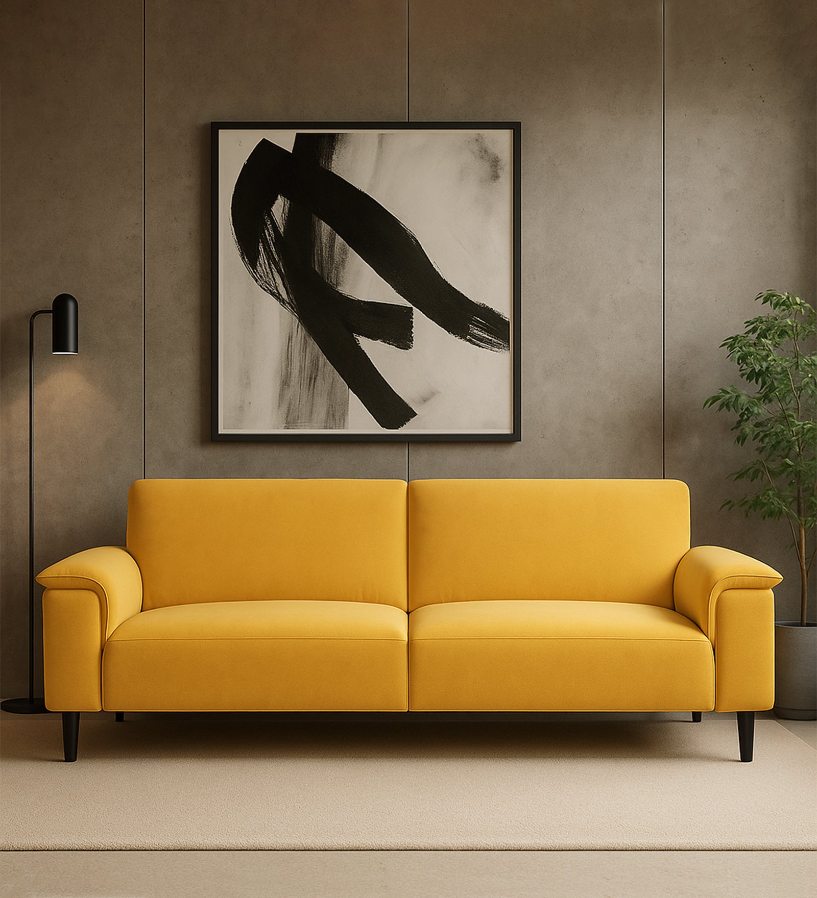 Ocean Velvet 3 Seater Sofa In Turmeric Yellow Colour