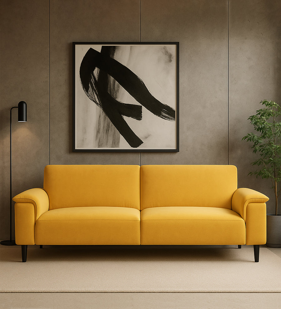 Ocean 3 Seater Velvet Sofa - Turmeric Yellow by Febonic Living