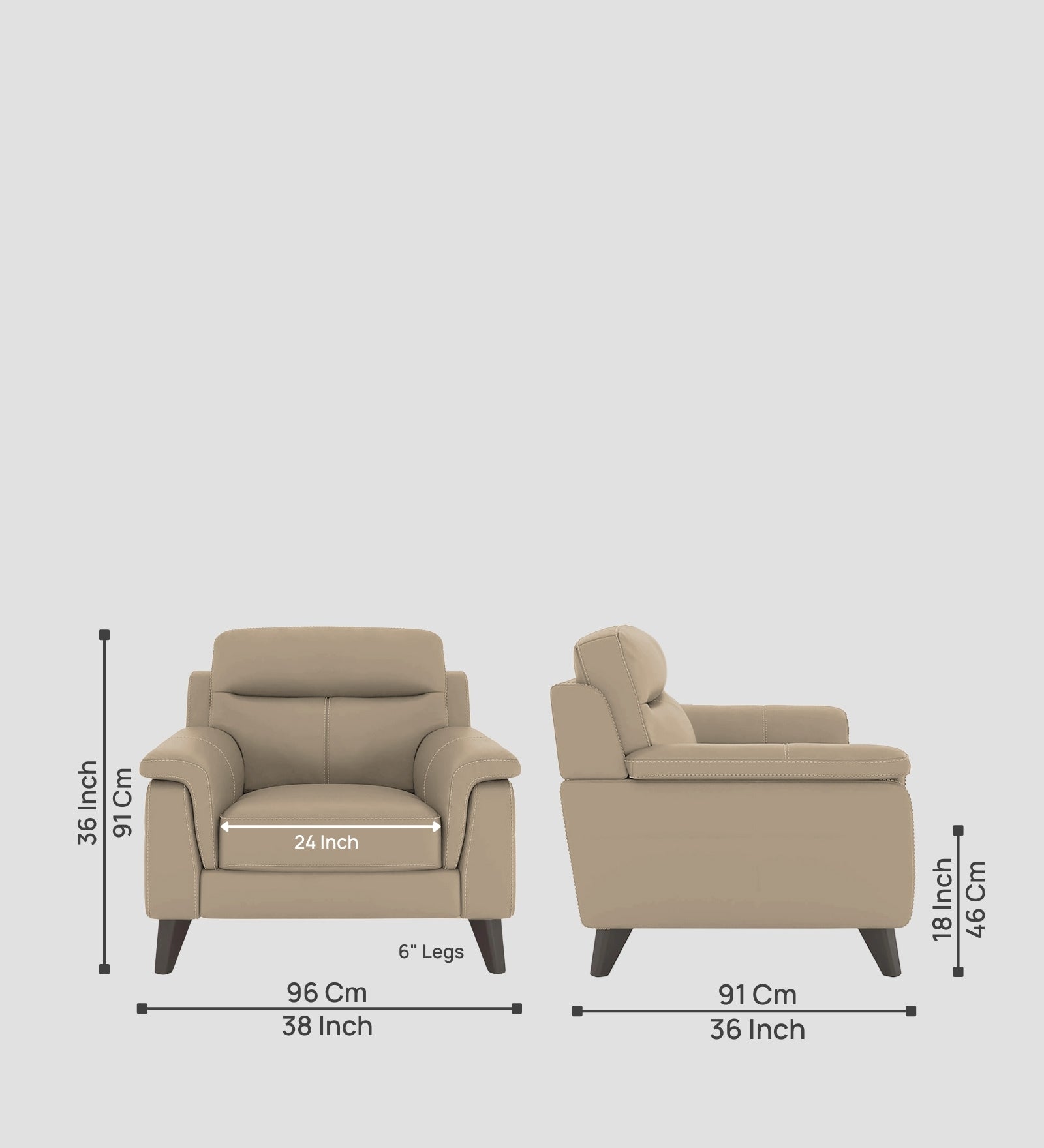 Omton Leatherette 1 Seater Sofa In Tan Beige Colour