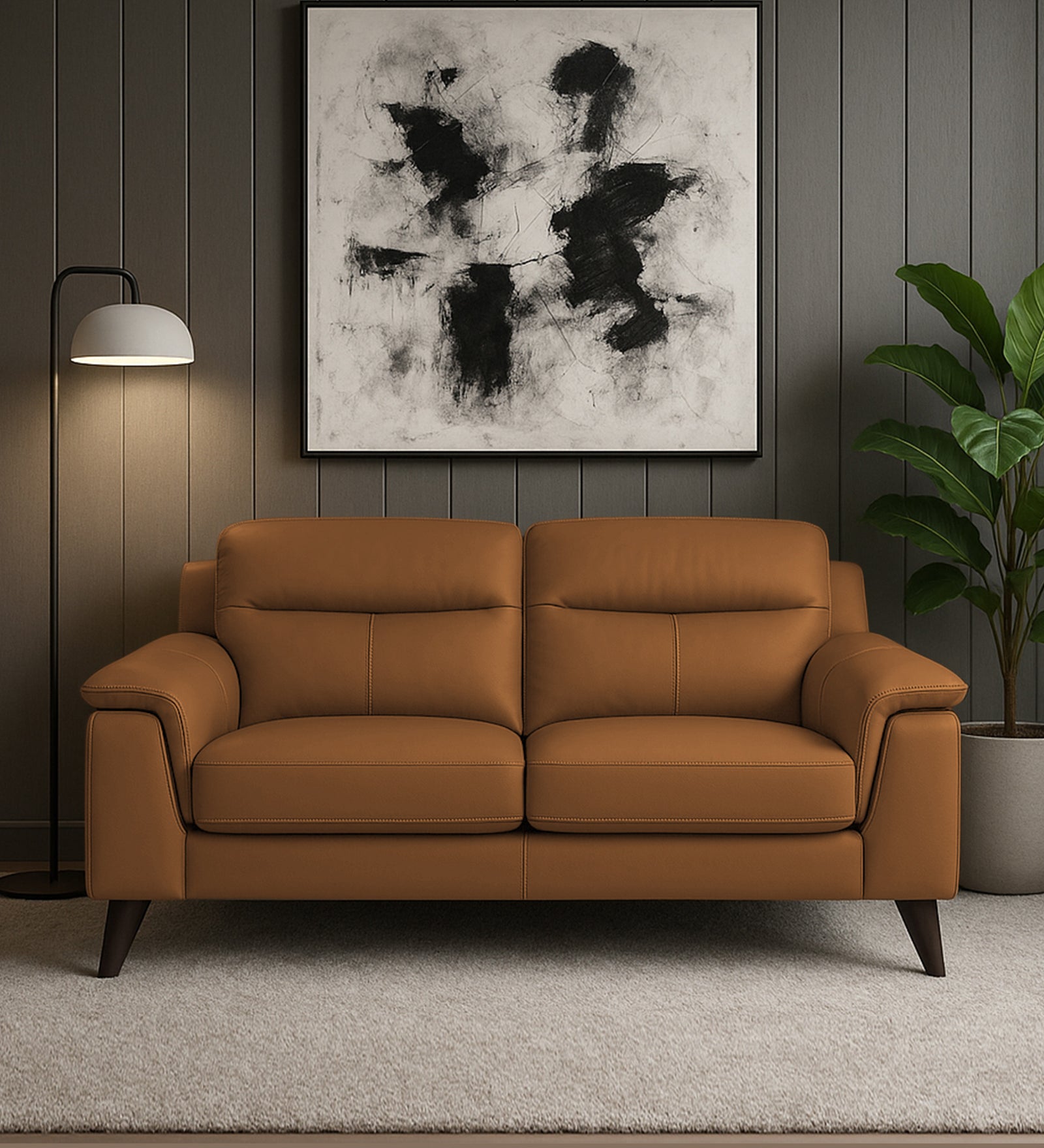 Omton Leatherette 2 Seater Sofa In Cinnamon Brown Colour