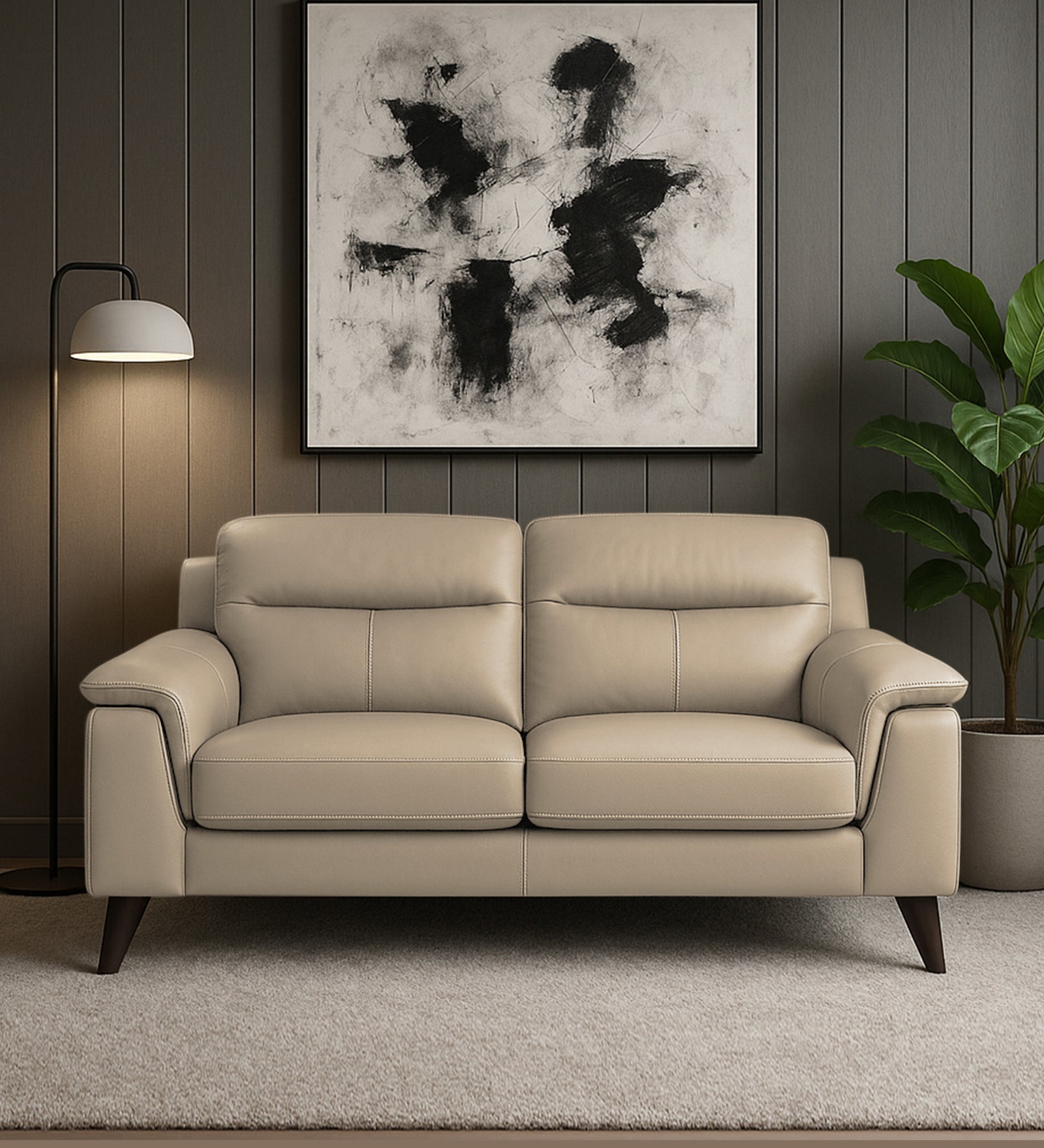 Omton Leatherette 2 Seater Sofa In Tan Beige Colour