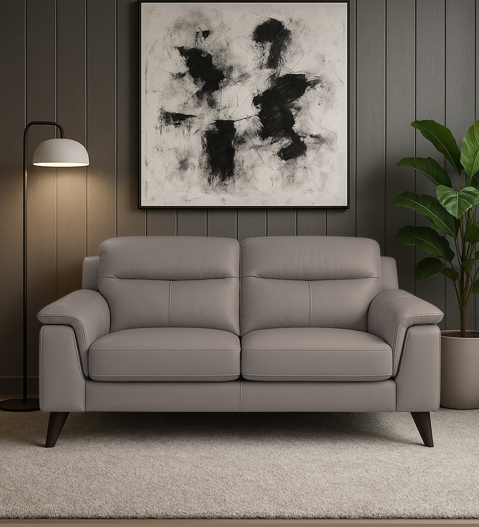 Omton Leatherette 2 Seater Sofa In Steel Grey Colour