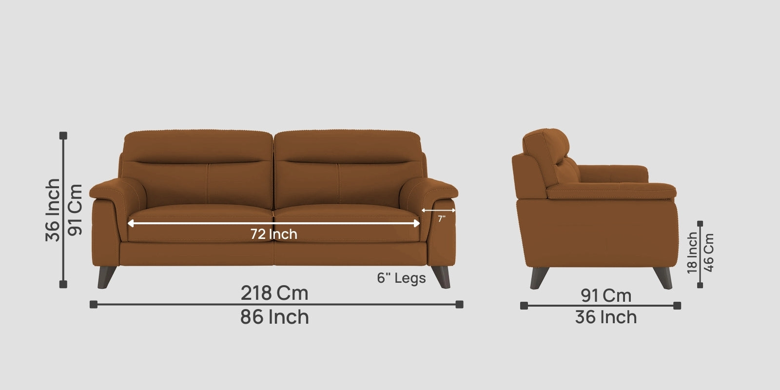 Omton Leatherette 3 Seater Sofa In Cinnamon Brown Colour