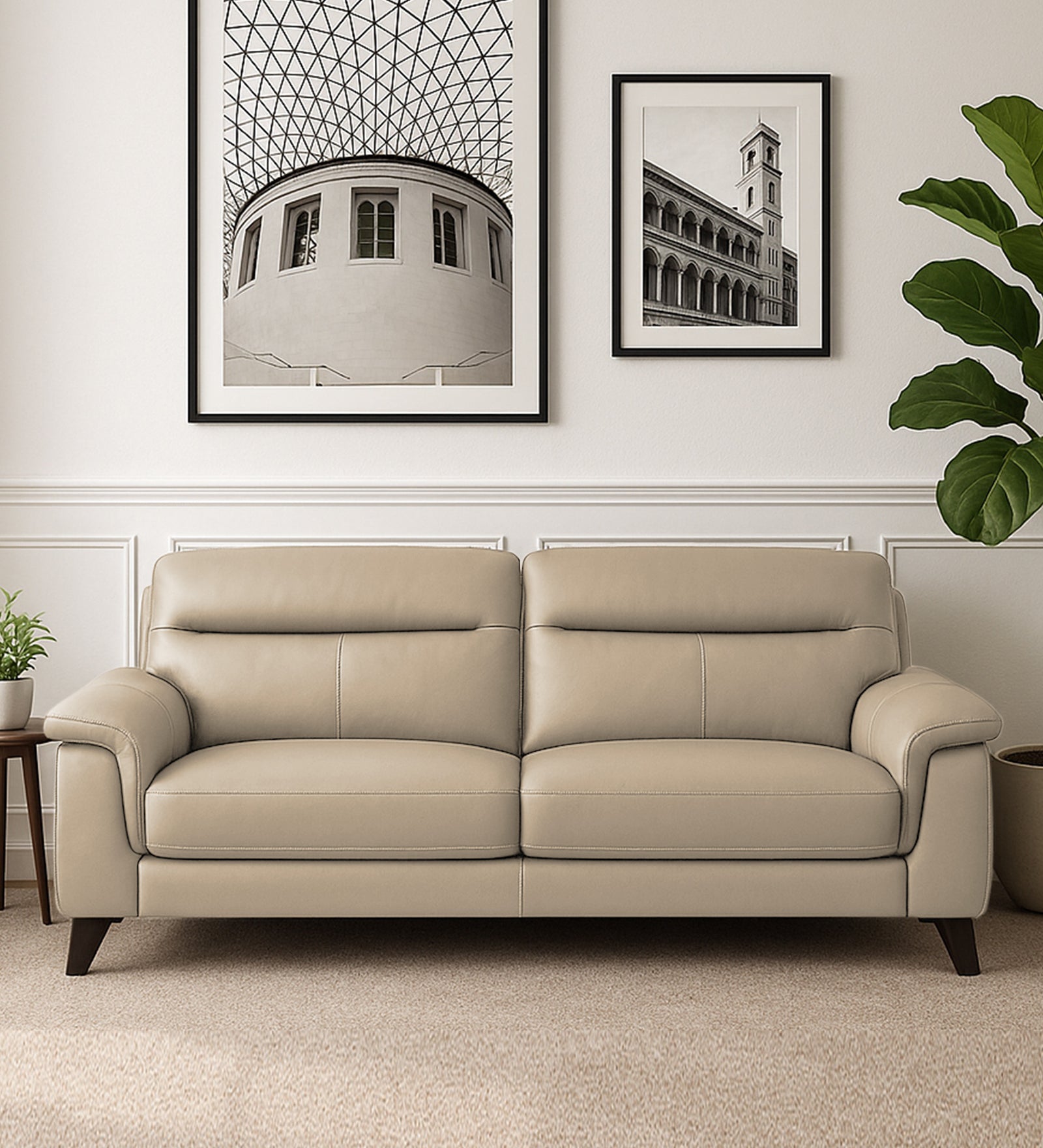 Omton Leatherette 3 Seater Sofa In Tan Beige Colour