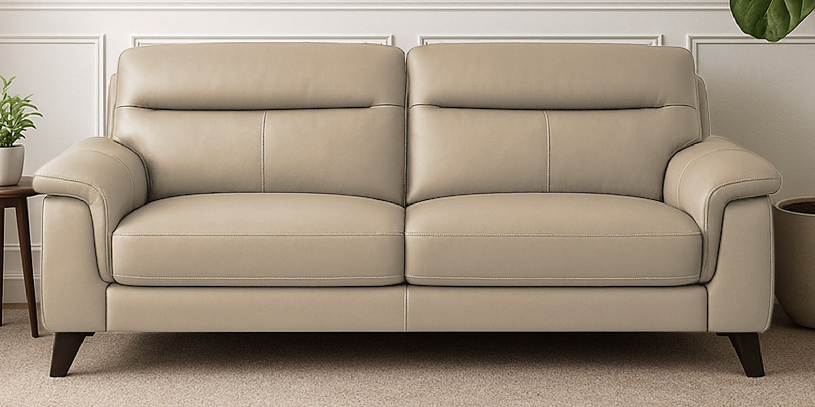 Omton Leatherette 3 Seater Sofa In Tan Beige Colour