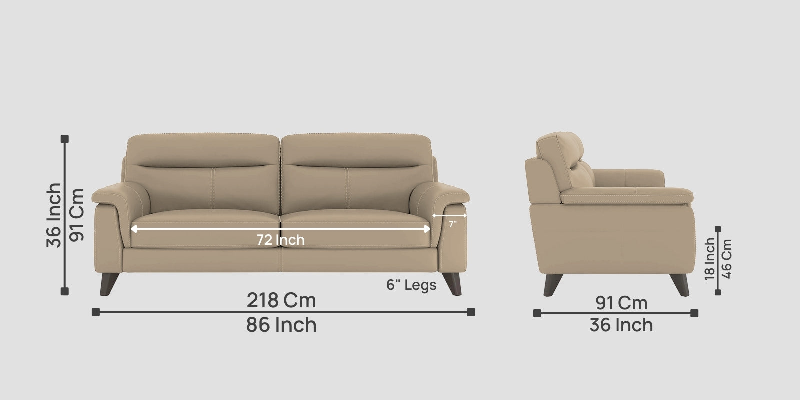 Omton Leatherette 3 Seater Sofa In Tan Beige Colour