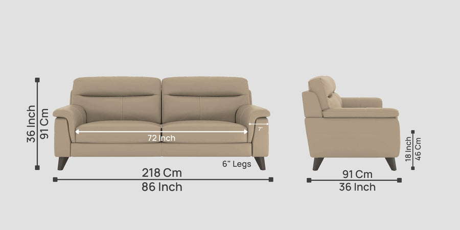 Omton Leatherette 3 Seater Sofa In Tan Beige Colour - Febonic Living