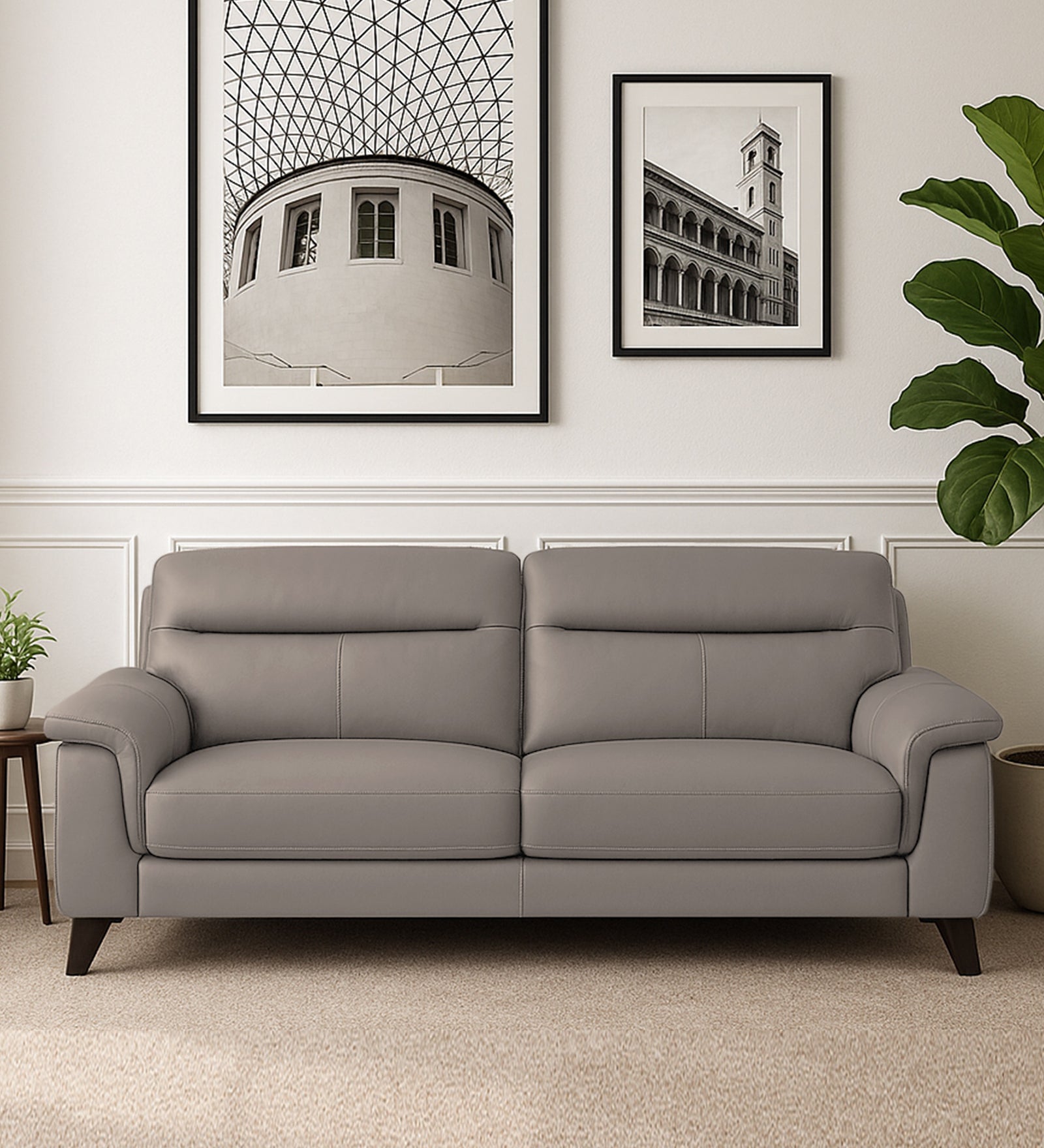 Omton Leatherette 3 Seater Sofa In Steel Grey Colour