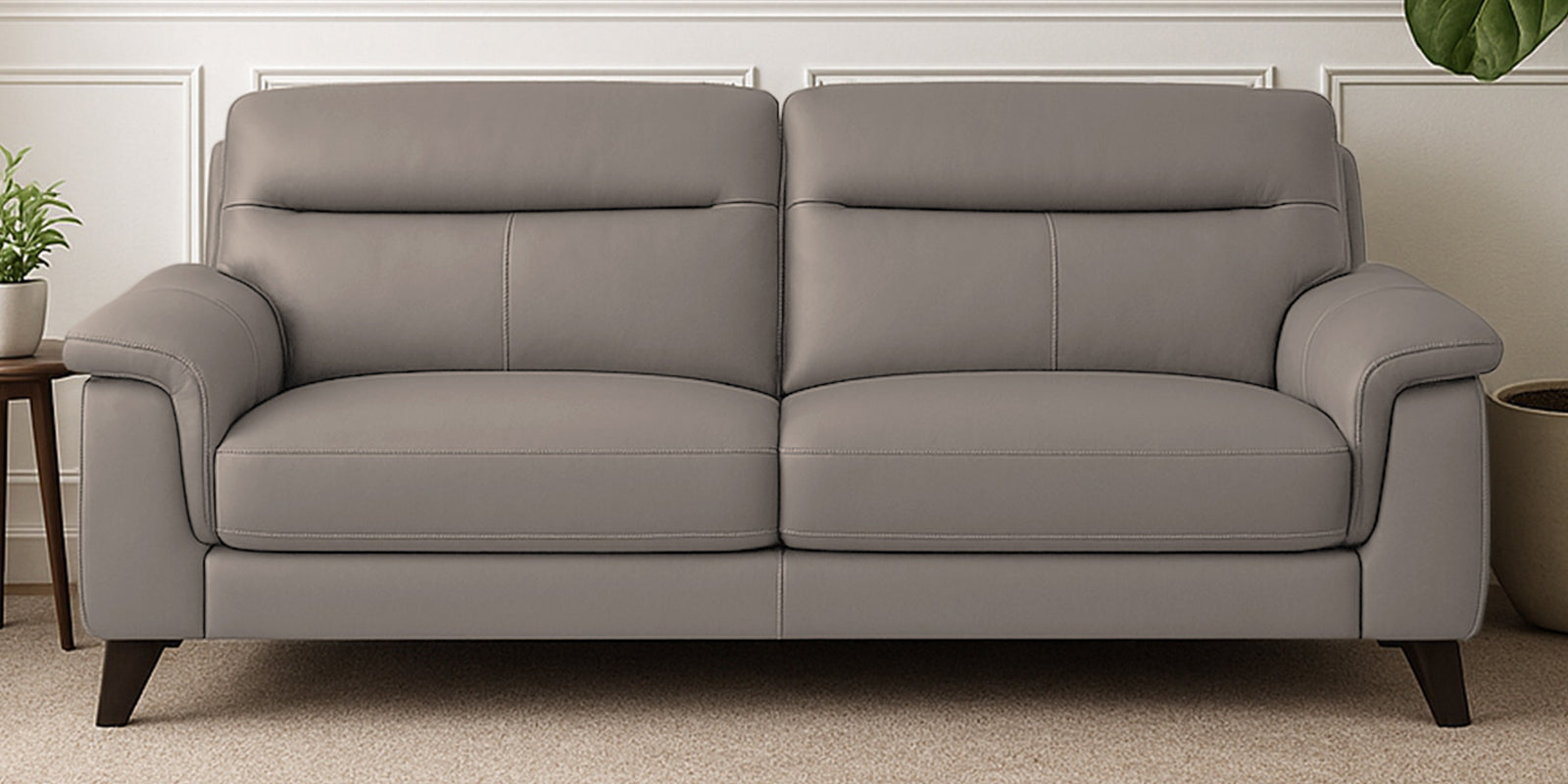 Omton Leatherette 3 Seater Sofa In Steel Grey Colour